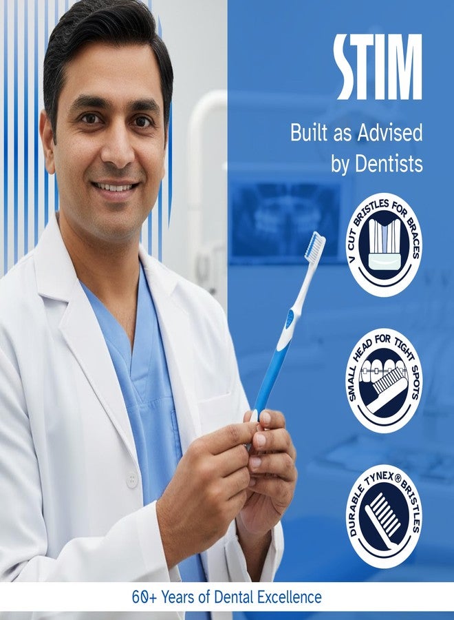 STIM Ortho Mb Toothbrush Pack Of 2 Toothbrush For Braces Super Soft Bristles, adult, manual, Multi-Coloured - Image 2