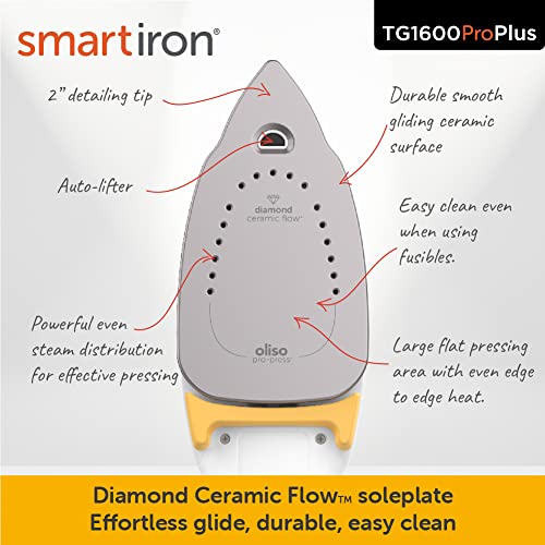 oliso TG1600 ProPlus Smart Iron with Auto-Lift – 1800 Watt Steam Iron for Clothes, Sewing, Quilting & Crafting – Diamond Ceramic-Flow Soleplate, Butterscotch - Image 3