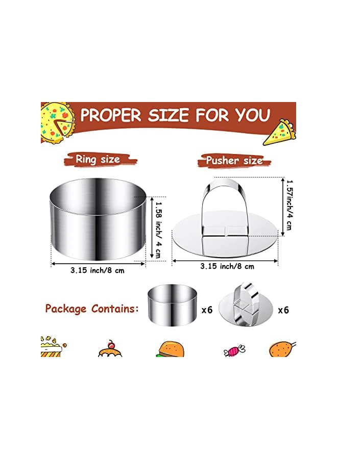 S-TOP Cake Mold Mousse Rings 304 Food Grade Stainless Steel Cake Circle Cake Mold with Pusher, 8cm Diameter, Set of 6 Easy to Use Clean Dishwasher Safe Durable and Heat Resistant (Round) - Image 2