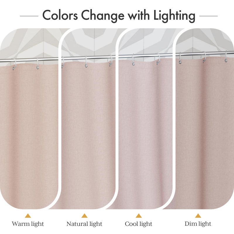 AmazerBath Pink Boho Shower Curtain with Tassels, Modern Farmhouse Shower Curtains for Bathroom, Pink Shower Curtain Fabric, Rustic Faux Linen Shower Curtain Set with Hooks, 72x72 Inches - Image 5