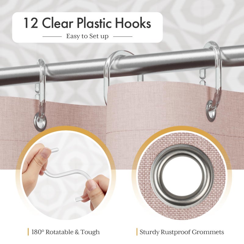 AmazerBath Pink Boho Shower Curtain with Tassels, Modern Farmhouse Shower Curtains for Bathroom, Pink Shower Curtain Fabric, Rustic Faux Linen Shower Curtain Set with Hooks, 72x72 Inches - Image 4