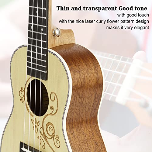Hricane Concert Ukulele 23 Inch Spruce Flower Top Sapele Professional Ukuleles for Beginners with Bag, Digital Tuner, Strap, 4 Strings Set, Pick, Cleaning Cloth - Image 3