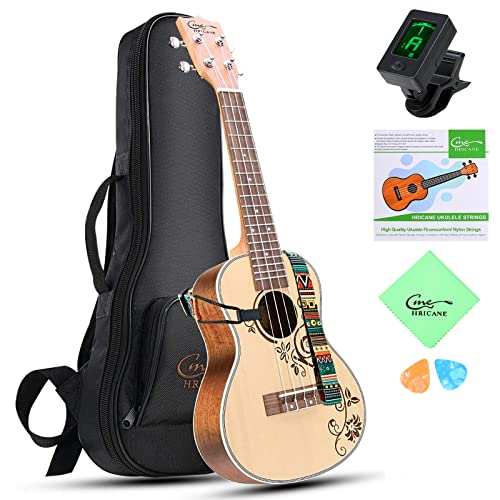 Hricane Concert Ukulele 23 Inch Spruce Flower Top Sapele Professional Ukuleles for Beginners with Bag, Digital Tuner, Strap, 4 Strings Set, Pick, Cleaning Cloth - Image 1