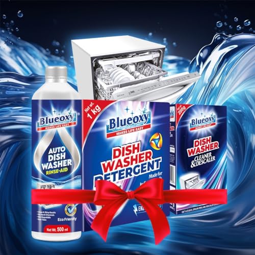 Blueoxy Dishwasher Detergent 1Kg + Auto Dishwasher Rinse Aid 500 ml + Dish Washer Cleaner & Descaler 200g (Combo Pack of 3) - Image 1