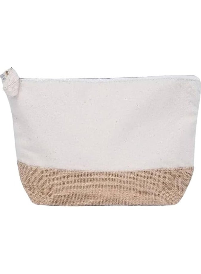 Eco-neutral Eco Neutral Cotton Toiletry Bag with Zipper Womens Makeup Pouch Cosmetic Bag for Travel GRS certified Recycled Cotton Jute - Image 2