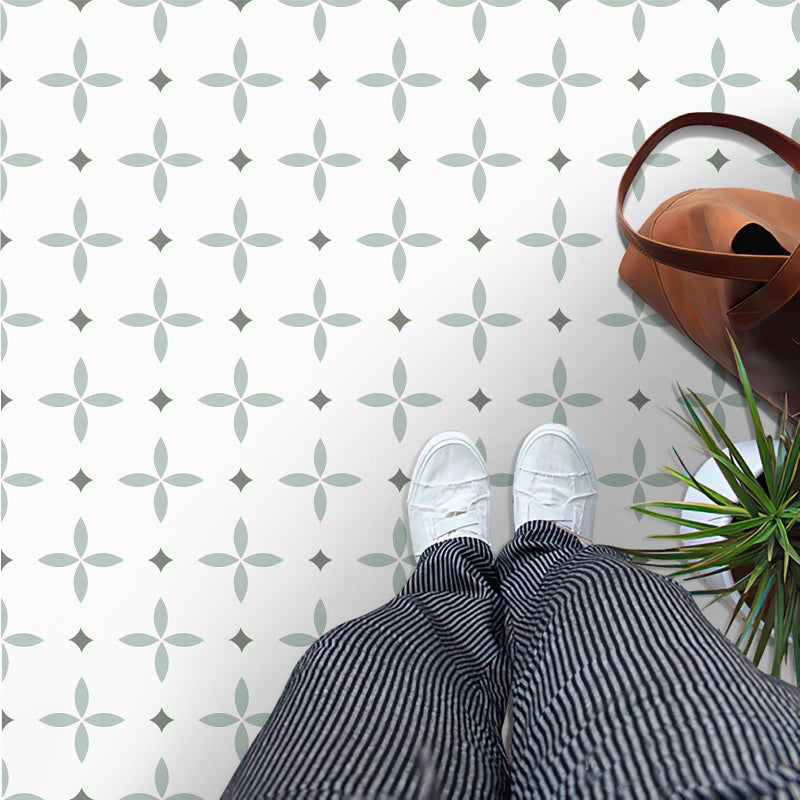 MORCART Peel and Stick Floor Tile Star Waterproof Vinyl Flooring DIY for Bathroom, Kitchen, Fireplace, Pet House, Stairs, Bedrooms, Wall, Store(20PCS,7.87" x 7.87",Light Green+Dark Green+White) - Image 1