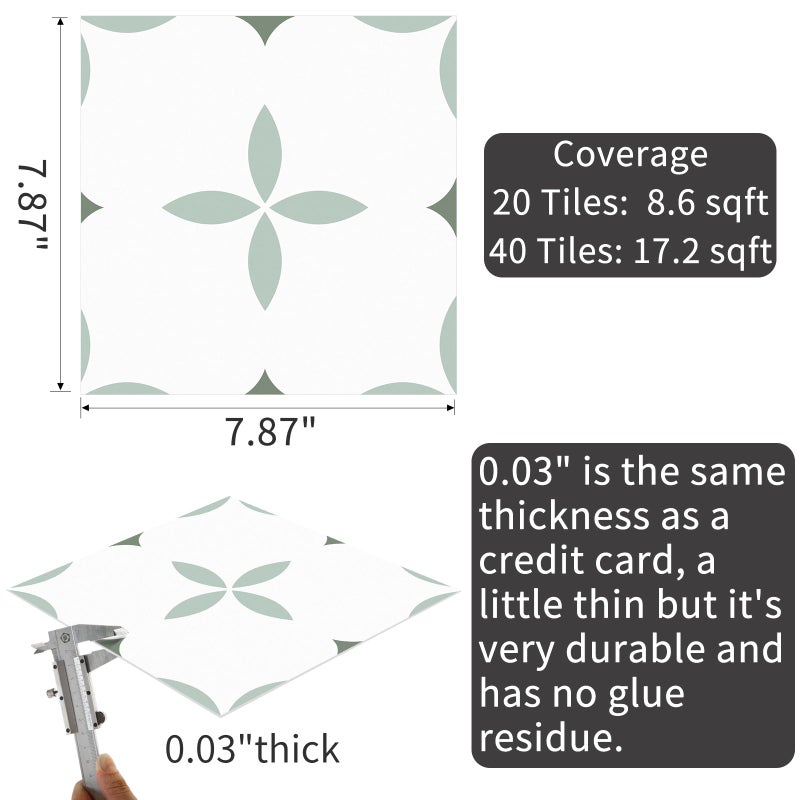 MORCART Peel and Stick Floor Tile Star Waterproof Vinyl Flooring DIY for Bathroom, Kitchen, Fireplace, Pet House, Stairs, Bedrooms, Wall, Store(20PCS,7.87" x 7.87",Light Green+Dark Green+White) - Image 2