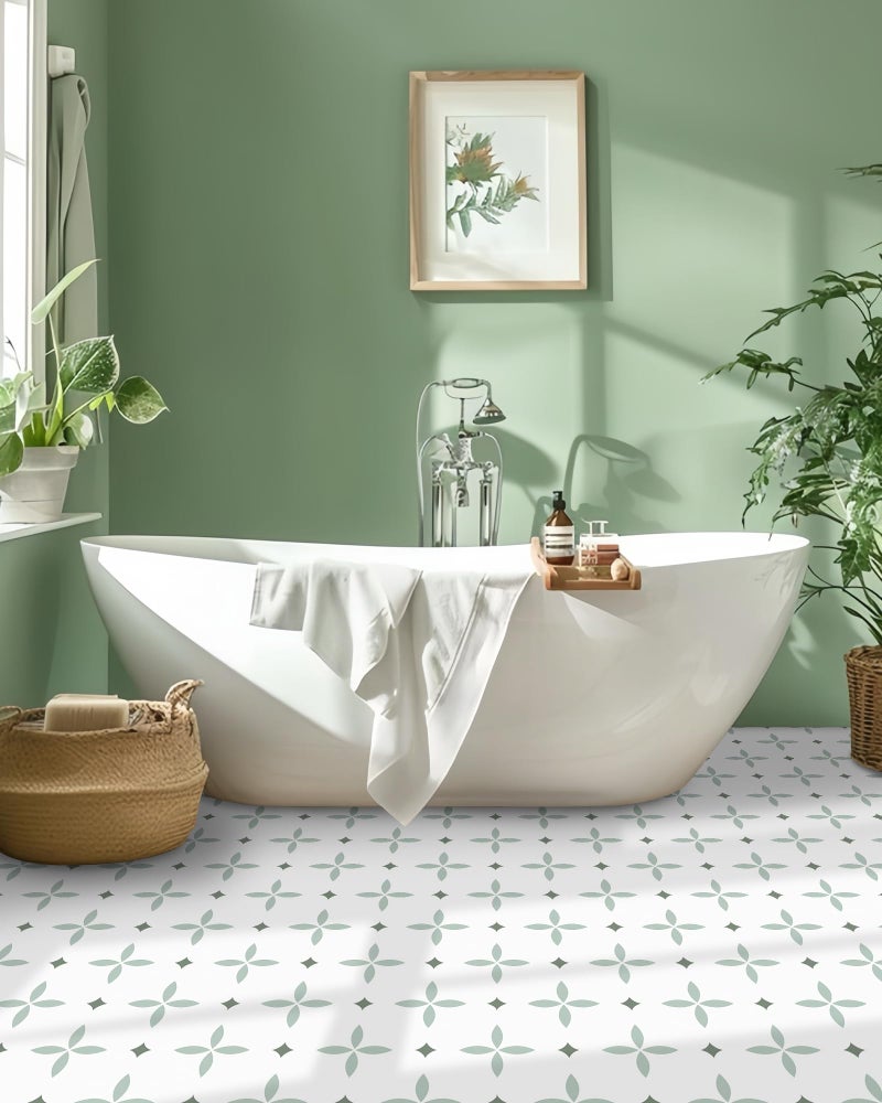 MORCART Peel and Stick Floor Tile Star Waterproof Vinyl Flooring DIY for Bathroom, Kitchen, Fireplace, Pet House, Stairs, Bedrooms, Wall, Store(20PCS,7.87" x 7.87",Light Green+Dark Green+White) - Image 3