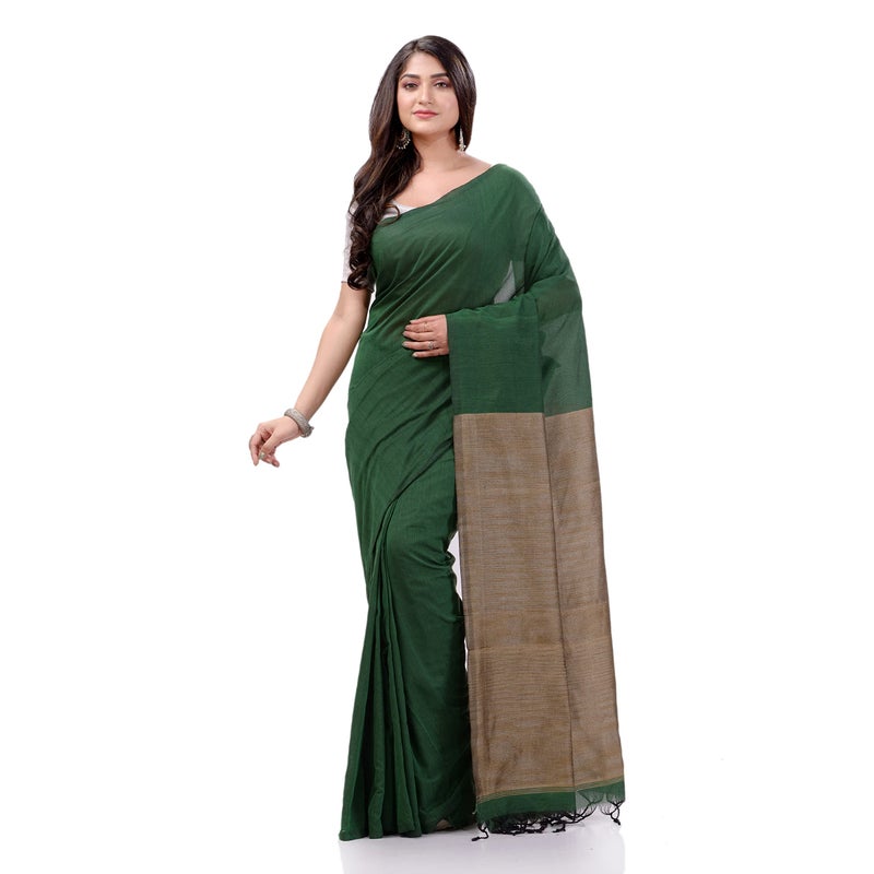 dB DESH BIDESH Womens Cotton Handloom RupSagar Design Saree Without Blouse Piece 58 Mtr Green