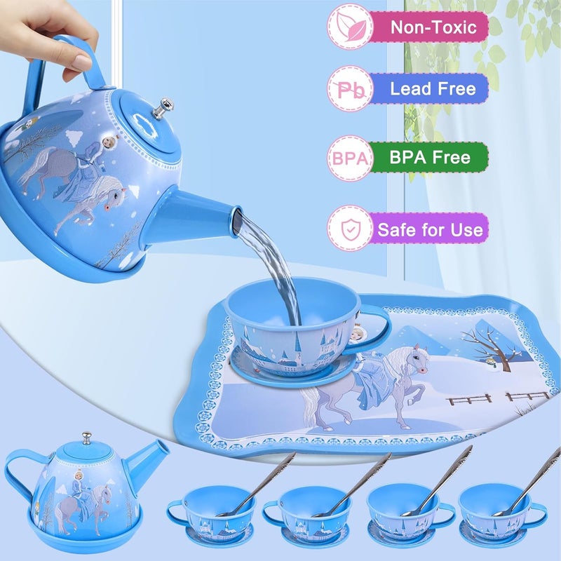 PRE-WORLD Tea Party Set for Little Girls, 46Pcs Princess Tea Time Toy Including Dessert,Cookies,Doughnut,Teapot Tray Cake,Tablecloth,Gloves & Carrying Case,Kitchen Pretend Play for Girls Boys Age 3-6 - Image 4
