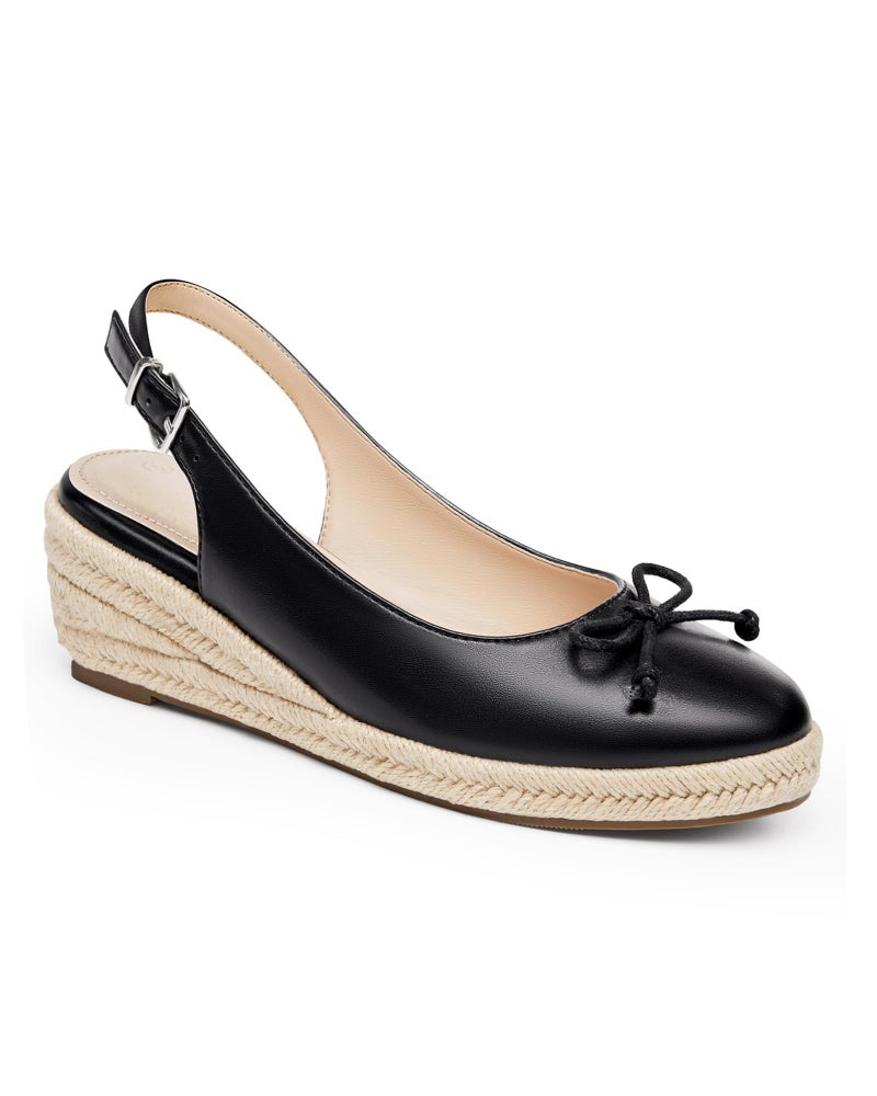 Coutgo Womens Closed Toe Espadrilles Wedges Shoes Platform Slingback Mid Low Heel Canvas Bow Dress Sandals Cool Black Size 7
