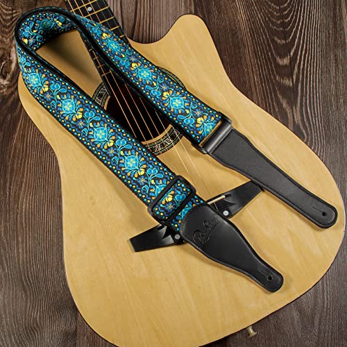 BestSounds Guitar Strap, Jacquard Embroidered Cotton Straps with Genuine Leather Ends Shoulder Strap for Bass, Acoustic, Electric Guitar (Retro Teal) - Image 5