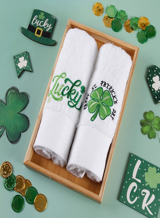 Quera 2 Pack St. Patrick's Day Hand Towels Clover Lucky 100% Cotton Embroidered Premium Luxury Decor Bathroom Decorative Towels Set for Drying, Cleaning, Towels Gift Set 13.7'' x 29.5'' - Image 2