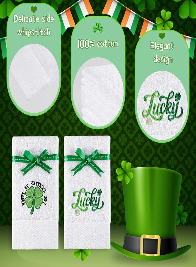 Quera 2 Pack St. Patrick's Day Hand Towels Clover Lucky 100% Cotton Embroidered Premium Luxury Decor Bathroom Decorative Towels Set for Drying, Cleaning, Towels Gift Set 13.7'' x 29.5'' - Image 4