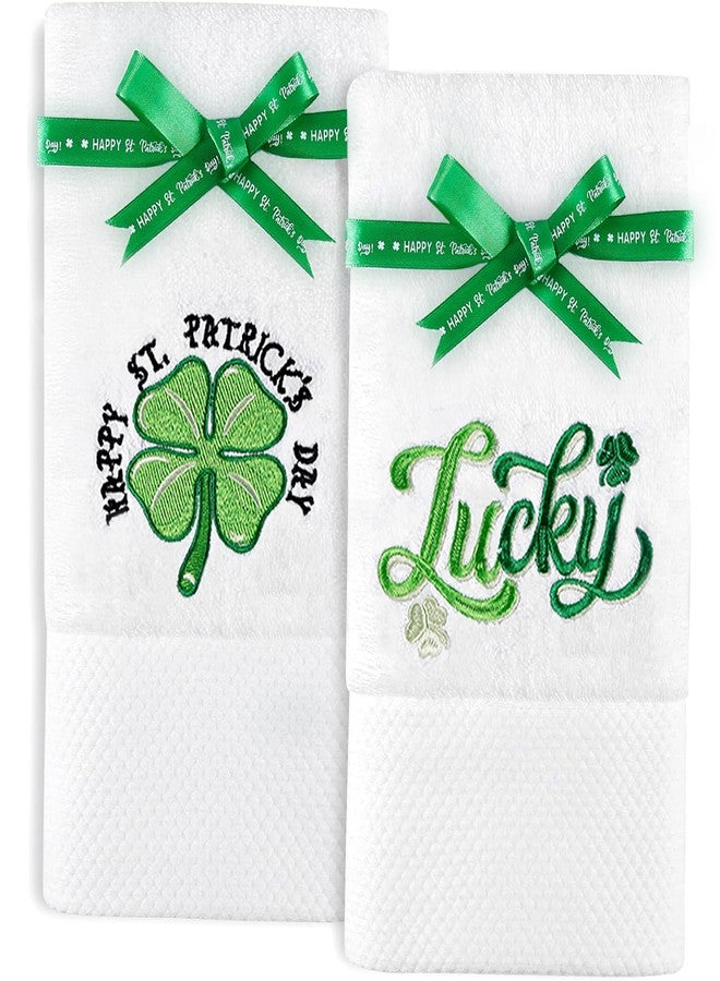 Quera 2 Pack St. Patrick's Day Hand Towels Clover Lucky 100% Cotton Embroidered Premium Luxury Decor Bathroom Decorative Towels Set for Drying, Cleaning, Towels Gift Set 13.7'' x 29.5'' - Image 1