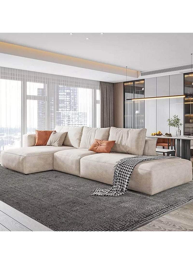 مردود السعودية كنبة زاوية رُكنة على شكل حرف L مصنوعة من خشب سويدي مع قماش كتان مقاس 300 / 160 × 90 × 80 سم - بيج - ELEGSOF21 - Image 1