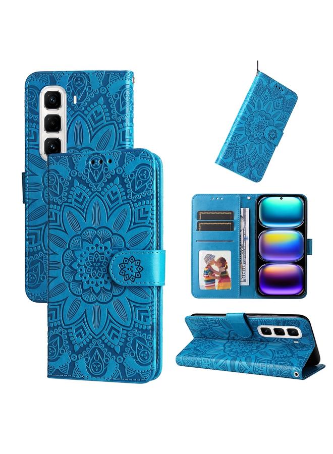 زبون جراب لهاتف Infinix Hot 50 Pro+ 4G مصنوع من الجلد المنقوش بنقشة دوار الشمس - Image 1