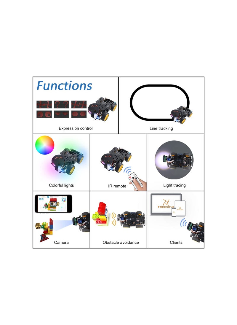 4WD Car Kit for ESP32 WROVER (Included) (Compatible with Arduino IDE) Camera Dot Matrix Expressions Obstacle Avoidance Line Tracking Light Tracing Colorful Light Remote App - pzsku/ZA3D5F879344F6BE3B9EBZ/45/_/1686381712/9dac92b2-b00c-4bb3-863f-4e818a90566a