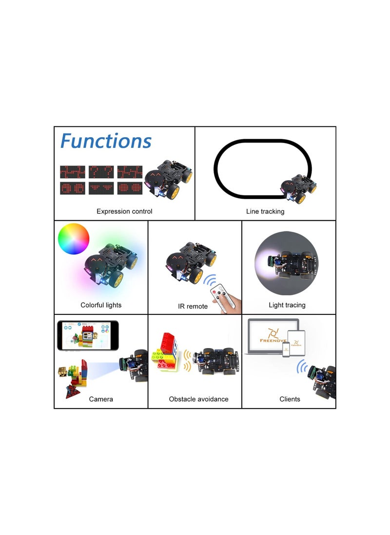 FREENOVE - 4WD Car Kit for ESP32 WROVER (Included) (Compatible with Arduino IDE) Camera Dot Matrix Expressions Obstacle Avoidance Line Tracking Light Tracing Colorful Light Remote App - Image 1