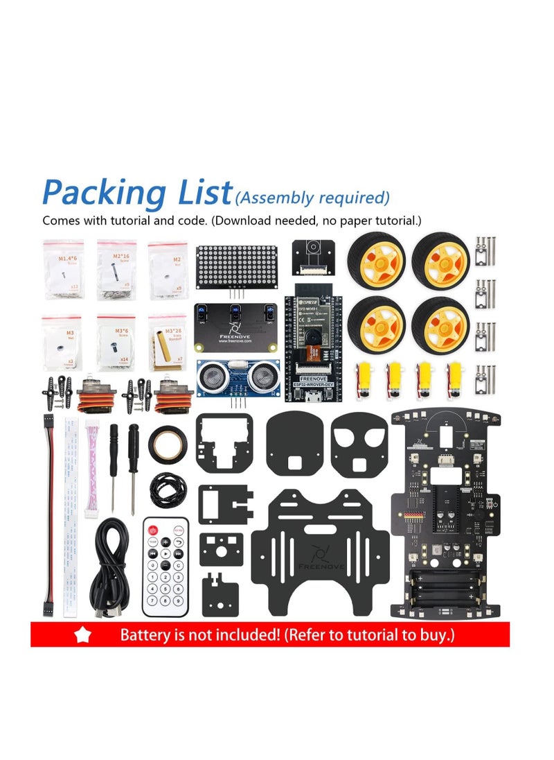 FREENOVE - 4WD Car Kit for ESP32 WROVER (Included) (Compatible with Arduino IDE) Camera Dot Matrix Expressions Obstacle Avoidance Line Tracking Light Tracing Colorful Light Remote App - Image 1