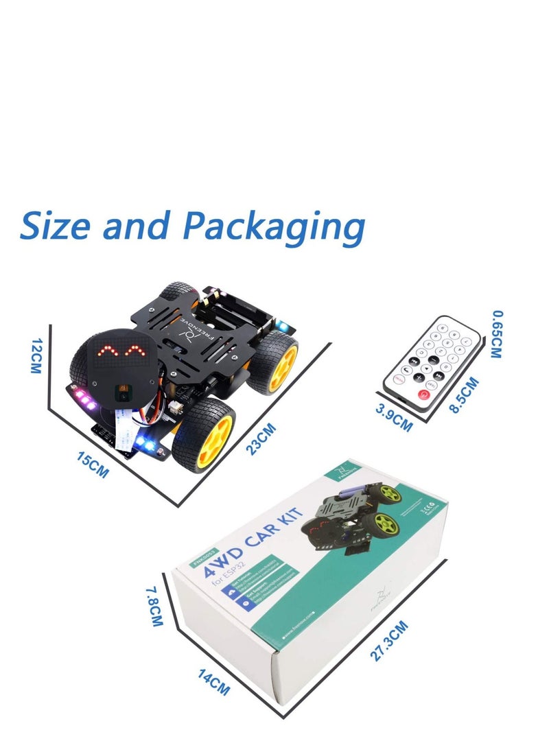 FREENOVE - 4WD Car Kit for ESP32 WROVER (Included) (Compatible with Arduino IDE) Camera Dot Matrix Expressions Obstacle Avoidance Line Tracking Light Tracing Colorful Light Remote App - Image 1
