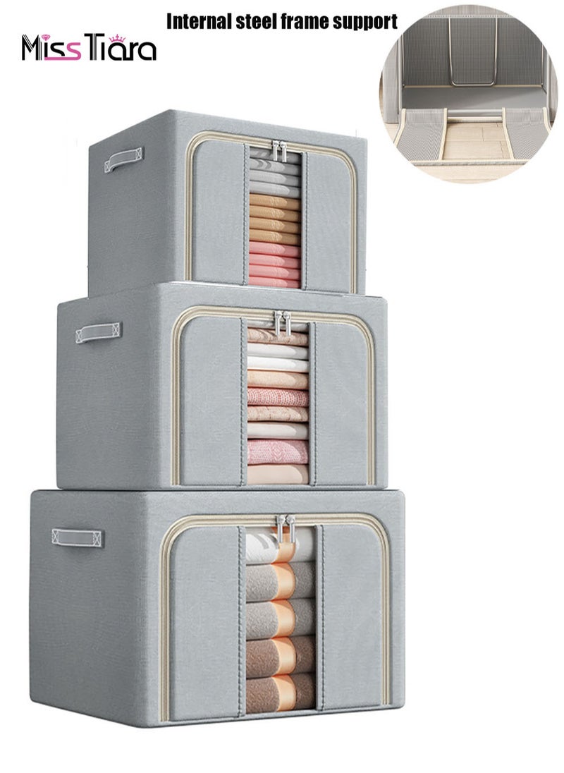 MissTiara 3-piece Clothing Quilt Storage Bag Transparent Window Storage Bag Clothing Folding Storage Box Gray  - Image 1