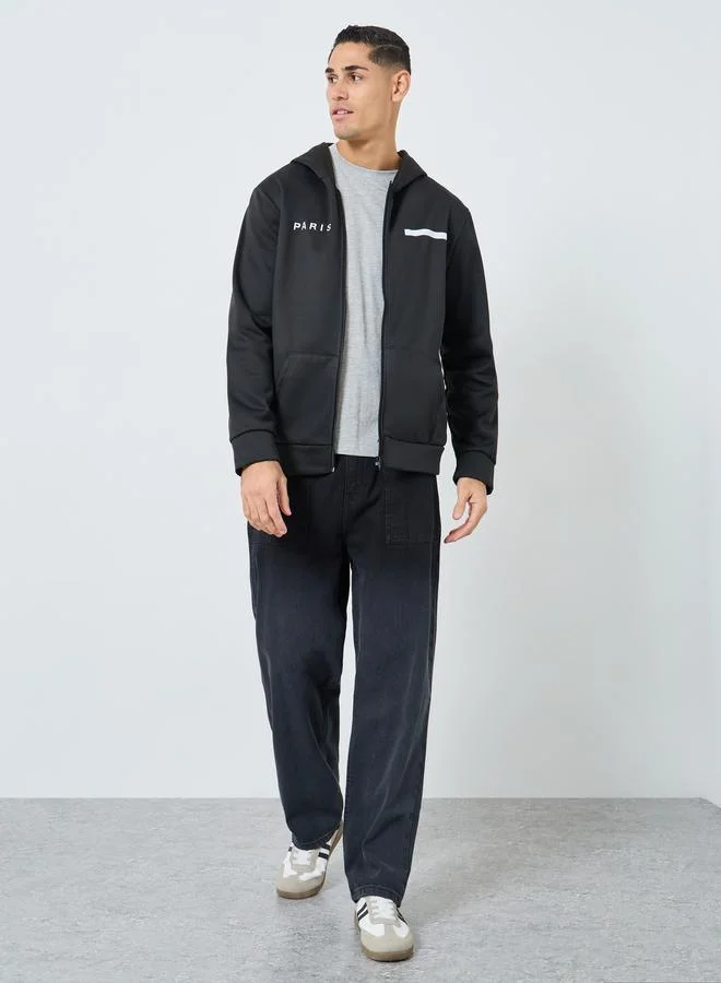 Take Two Take Two Men Black Zip-Up Inner Fleece Hooded Jacket