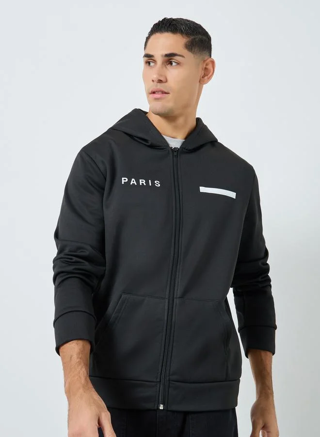 Take Two Take Two Men Black Zip-Up Inner Fleece Hooded Jacket