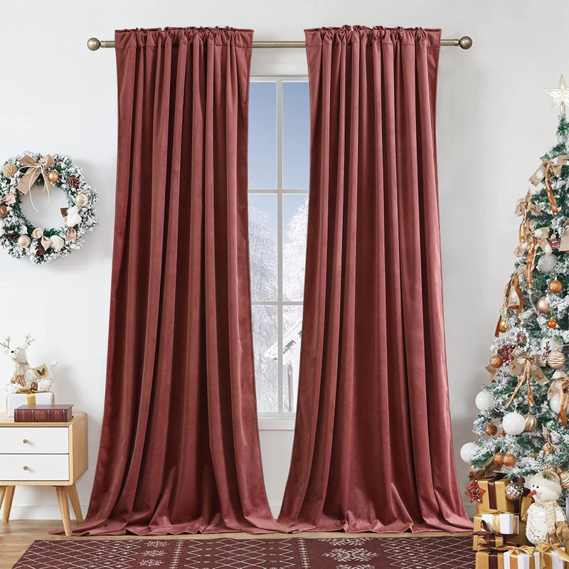Dchola Wild Rose Velvet Curtains for Bedroom Window  Super Soft Vintage Luxury Heavy Drapes  Room Darkening Rod Pocket Curtain for Living Room  W52 by L108 inches  2 Panels - Image 2
