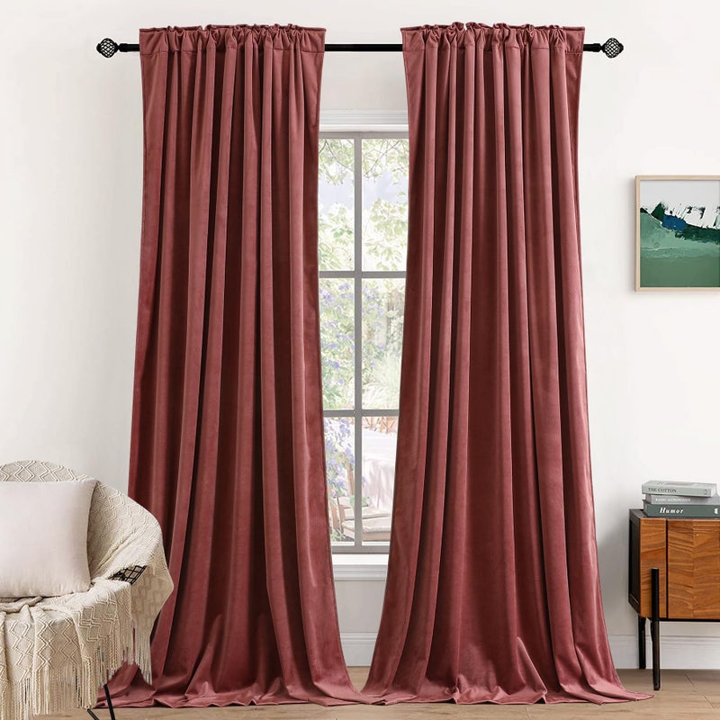 Dchola Wild Rose Velvet Curtains for Bedroom Window  Super Soft Vintage Luxury Heavy Drapes  Room Darkening Rod Pocket Curtain for Living Room  W52 by L108 inches  2 Panels - Image 1