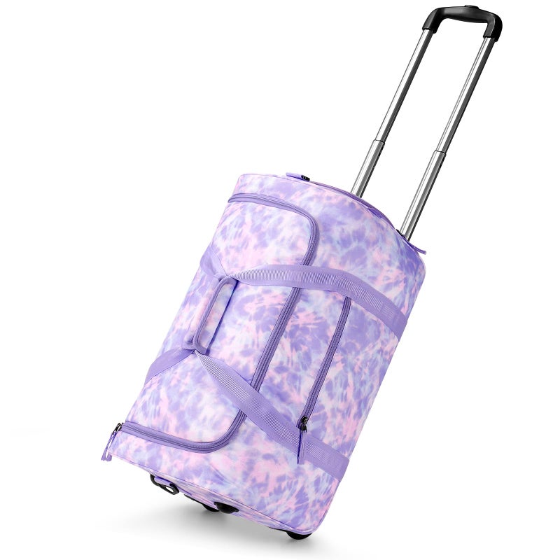 Choco Mocha Girls Suitcase with Wheels, Kids Rolling Duffle Bag Luggage for Travel 22inch, Tie Dye Purple - Image 1
