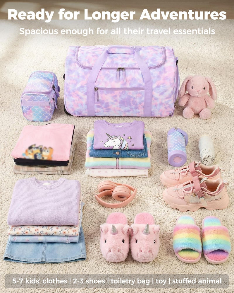 Choco Mocha Girls Suitcase with Wheels, Kids Rolling Duffle Bag Luggage for Travel 22inch, Tie Dye Purple - Image 3