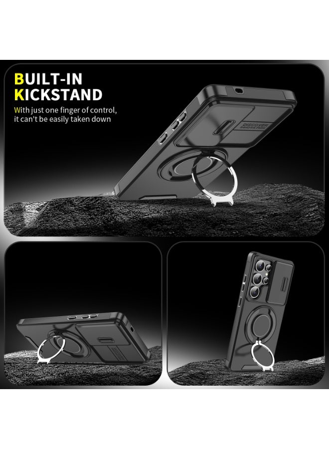 KENSUO for Samsung S25 Ultra  MagSafe Case with Slide Camera Cover, Strong Magnet, 360° Magnetic Ring Stand, Shockproof Drop Protection, Anti-Scratch, Four Corners Full Camera Protective Kickstand Cover  - Image 4