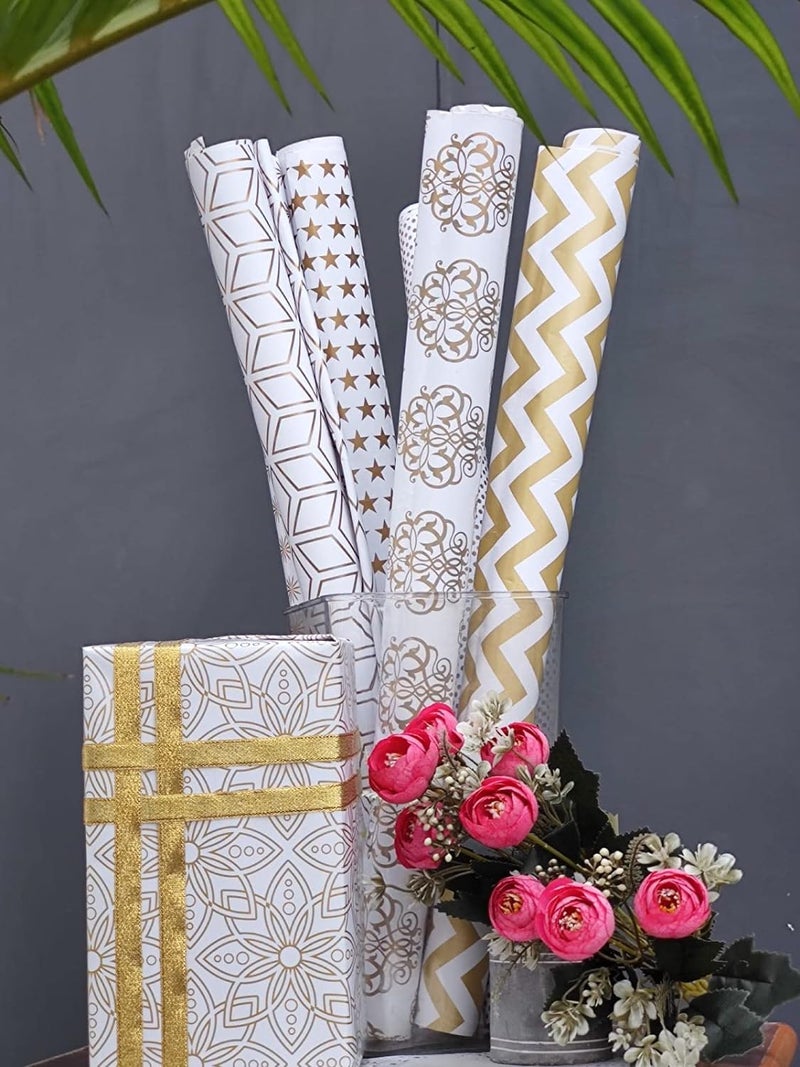 OFIXO (MD-106) Gift Wrapping Paper, Gift Paper, Roll, Gift Papers Sheets, Gift Cover Rapping Paper, Gift Packing Paper sheet for Gift Packing (Mix Design - Pack of 6 With 6 Ribbon & 6 Sticker) - Image 5