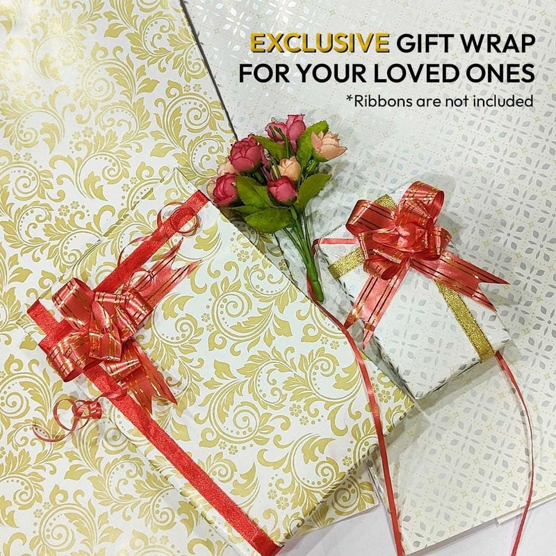 OFIXO (MD-106) Gift Wrapping Paper, Gift Paper, Roll, Gift Papers Sheets, Gift Cover Rapping Paper, Gift Packing Paper sheet for Gift Packing (Mix Design - Pack of 6 With 6 Ribbon & 6 Sticker) - Image 2