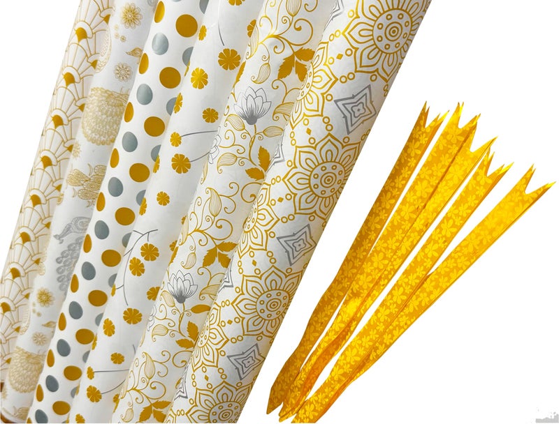 OFIXO (MD-106) Gift Wrapping Paper, Gift Paper, Roll, Gift Papers Sheets, Gift Cover Rapping Paper, Gift Packing Paper sheet for Gift Packing (Mix Design - Pack of 6 With 6 Ribbon & 6 Sticker) - Image 1