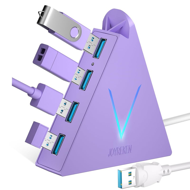 JoyReken 4-Port USB 3.0 Hub Tower with 2ft Cable - USB Splitter for Laptop,PC,PS4,PS5,Xbox,Mouse,Keyboard,Hard Drives,Mobile HDD(Light Purple) - Image 1