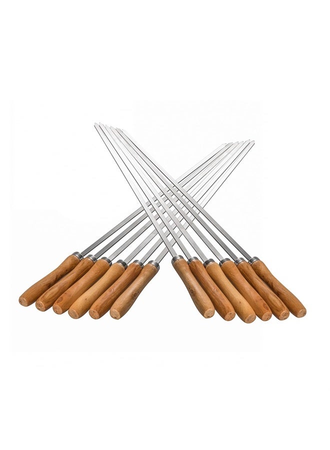 IMEEA 16.5in/42cm Flat Kebab Skewers Stainless Steel Barbecue Skewers with Wooden Handle Flat Metal BBQ Skewers for Grilling, Set of 12 - Image 1