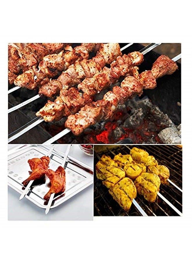 IMEEA 16.5in/42cm Flat Kebab Skewers Stainless Steel Barbecue Skewers with Wooden Handle Flat Metal BBQ Skewers for Grilling, Set of 12 - Image 4