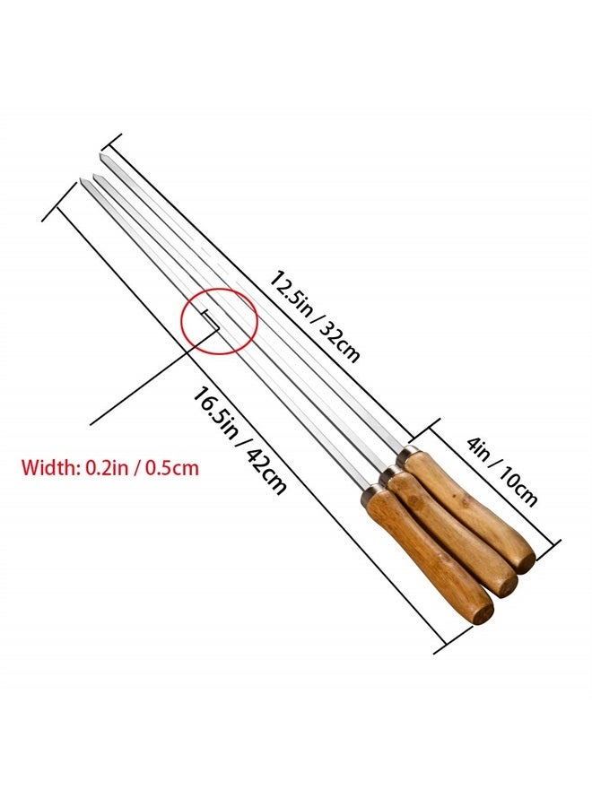 IMEEA 16.5in/42cm Flat Kebab Skewers Stainless Steel Barbecue Skewers with Wooden Handle Flat Metal BBQ Skewers for Grilling, Set of 12 - Image 2