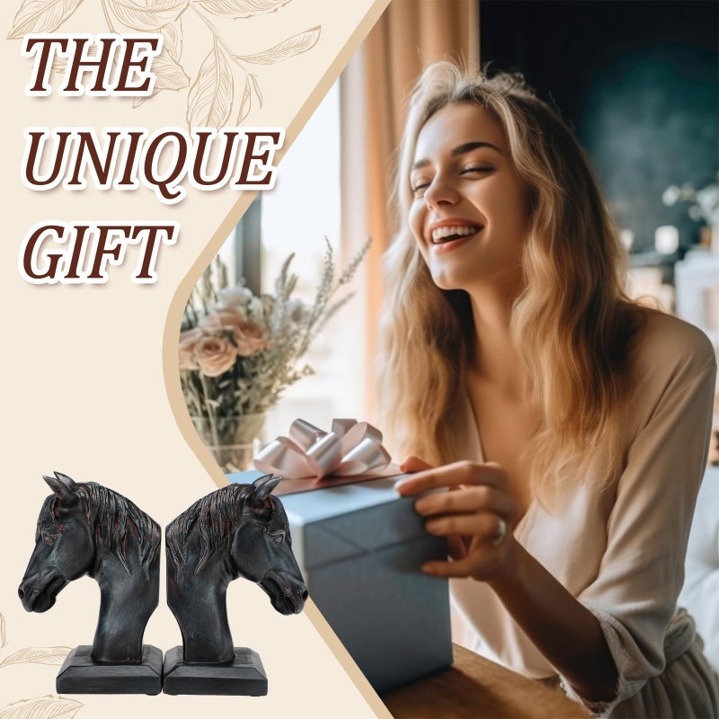 Tosstuki Set of 2 Horse Head Bookends Brown Antique Heavy Duty Book Ends Resin Decorative Art Bookends for Derby Day Vintage Home Office Desk Decoration Horse Lovers Gifts - Image 5