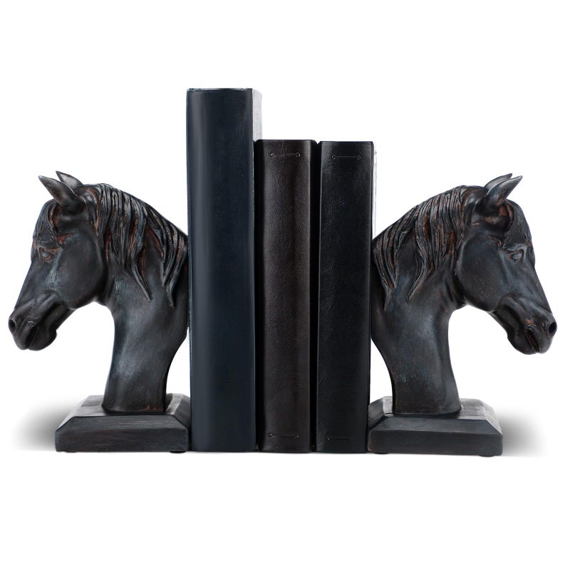 Tosstuki Set of 2 Horse Head Bookends Brown Antique Heavy Duty Book Ends Resin Decorative Art Bookends for Derby Day Vintage Home Office Desk Decoration Horse Lovers Gifts - Image 1