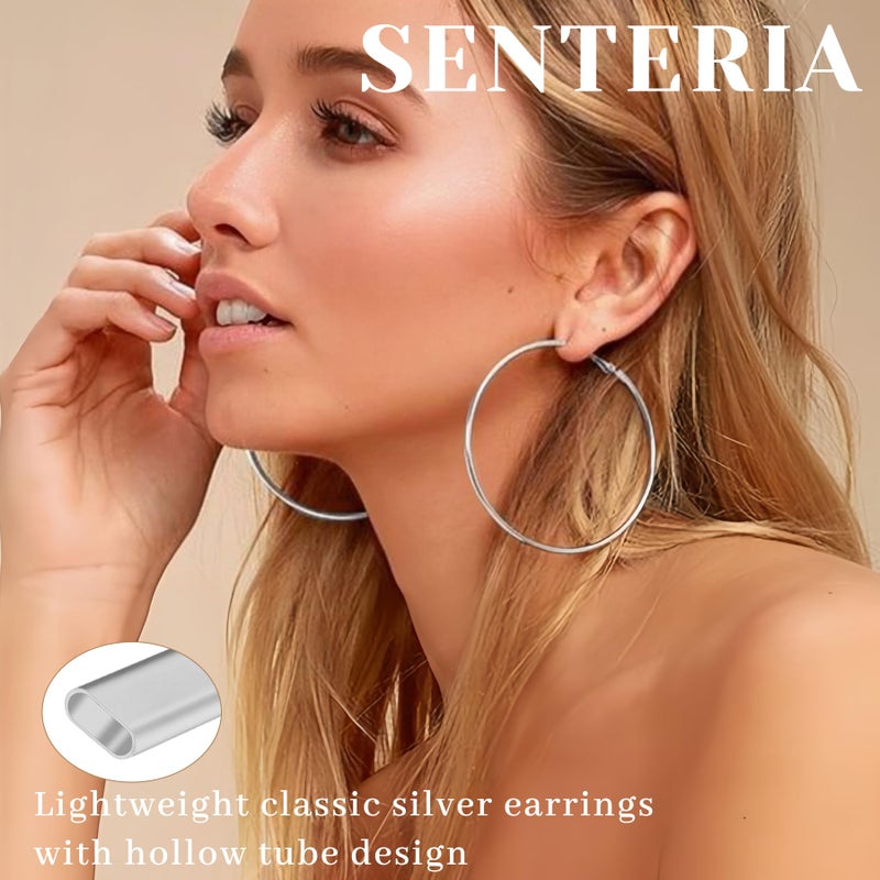 Senteria 925 Sterling Silver Hoop Earrings for Women Hypoallergenic Lightweight Thin Large Big Silver Hoops Earrings for Women 30MM - Image 2