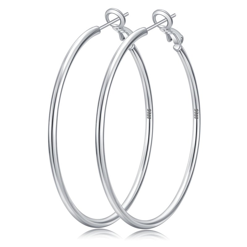 Senteria 925 Sterling Silver Hoop Earrings for Women Hypoallergenic Lightweight Thin Large Big Silver Hoops Earrings for Women 30MM - Image 1