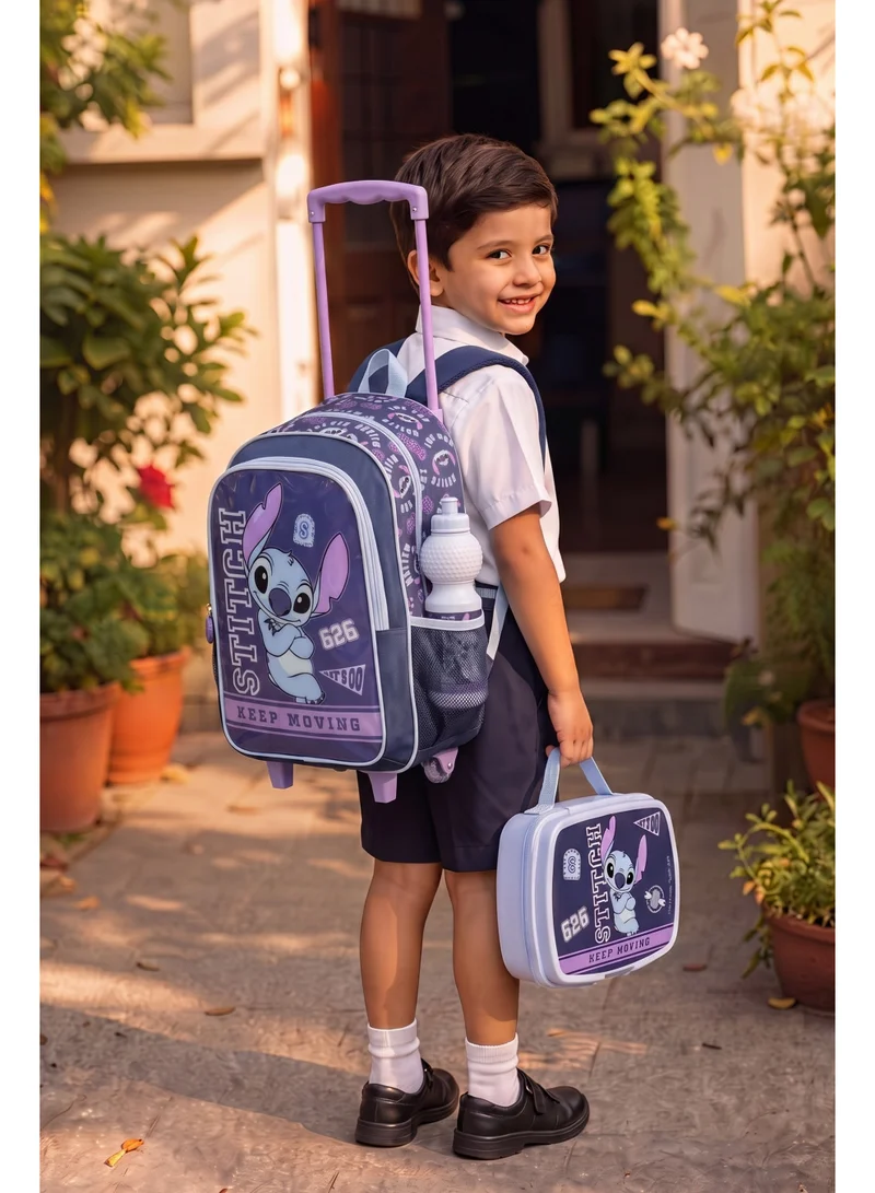 ديزني Disney Stitch 5-in-1 Kids Trolley School Set 18" | Rolling Backpack, Lunch Bag, Lunch Box, Water Bottle & Pencil Case  | Water Resistant  | Boys & Girls School Bag