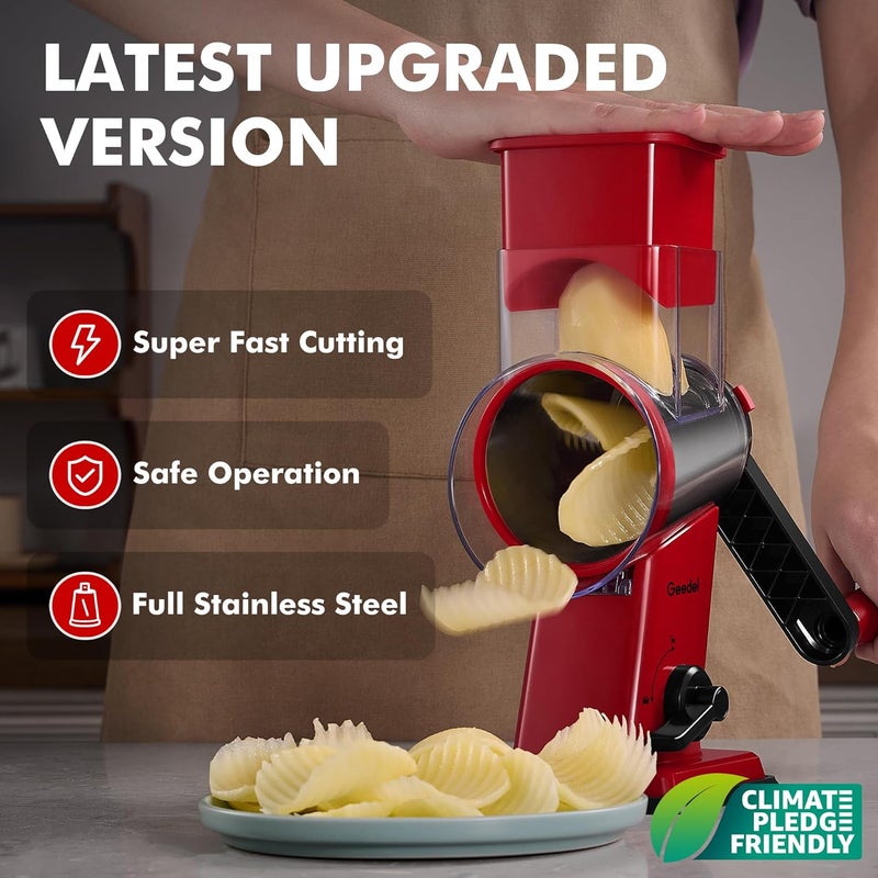 Geedel Rotary Cheese Grater - Upgraded Vegetable Shredder with 4 Interchangeable Blades, Easy to Clean Cheese Shredder with Handle, Kitchen Grater Nuts Grinder for Cutting Cheese, Vegetable, Nuts - Image 4