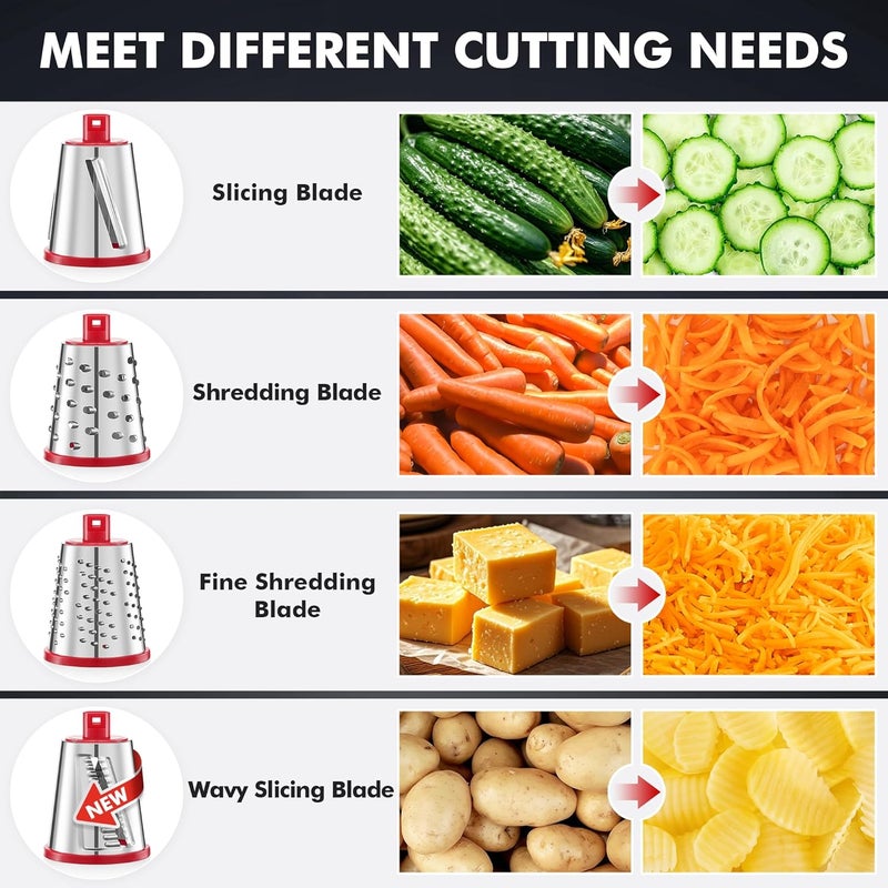 Geedel Rotary Cheese Grater - Upgraded Vegetable Shredder with 4 Interchangeable Blades, Easy to Clean Cheese Shredder with Handle, Kitchen Grater Nuts Grinder for Cutting Cheese, Vegetable, Nuts - Image 3