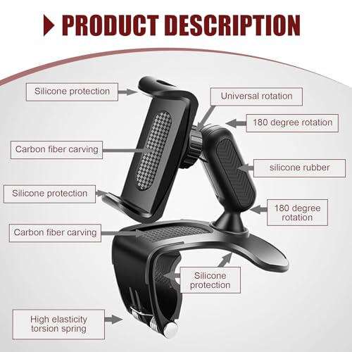 Zosgrew Car Dashboard Phone Holder, 360 Degree Rotation Dashboard Cellphone Mount, Multifunctional Sun Visor Rearview Mirror Navigation Mount, Universal for Most Smartphones (Black) - Image 3