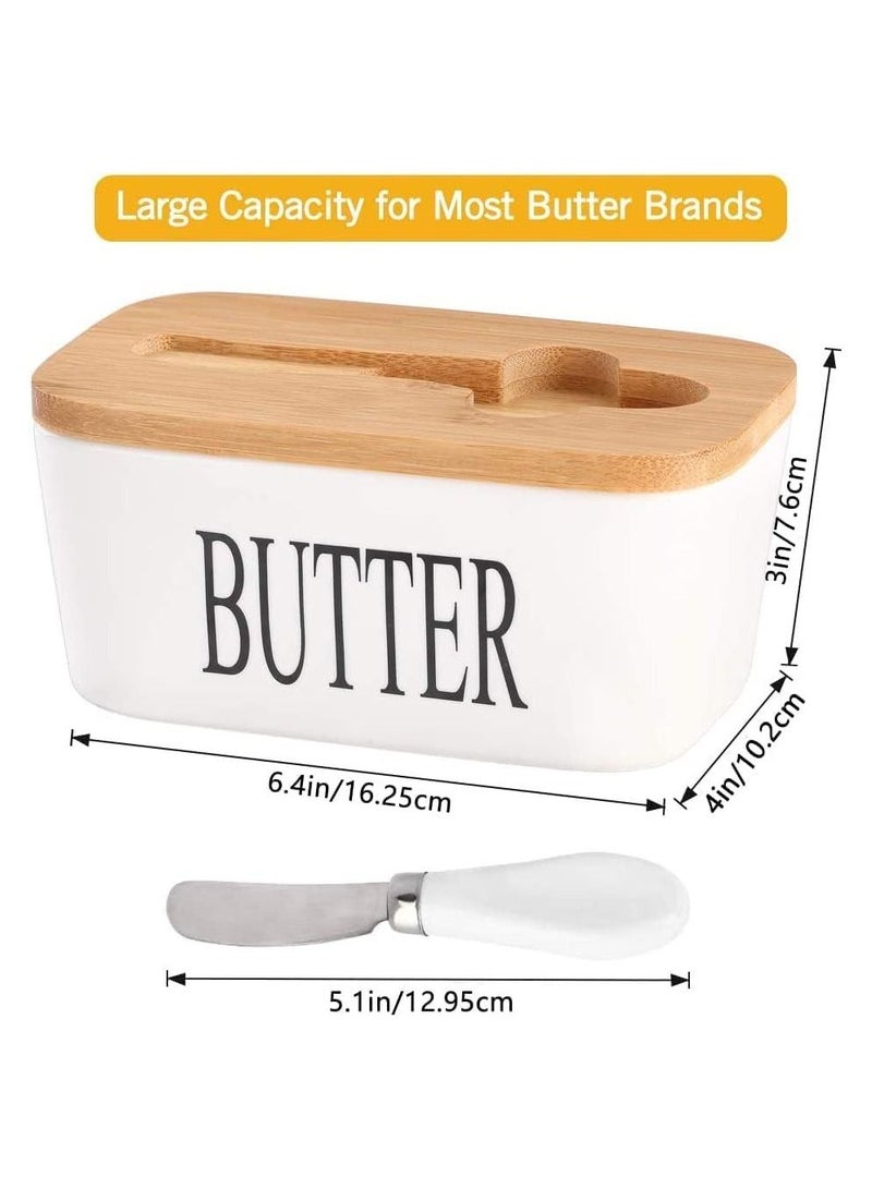 Ceramic er Dish with Wooden Lid and Knife, 650ML Ceramics Keeper Container, Box for er, Nuts, Cheese, White - Image 5