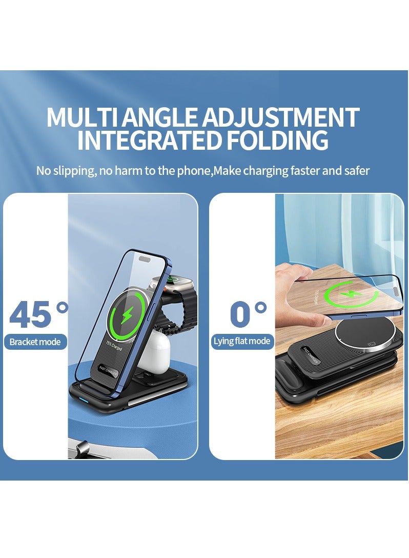4 in 1 Wireless Charger iPhone Charging Station - Phone Charger Stand for Multiple Devices, Wireless Charging Station for iPhone 16/15/14/13/12/11/X, Apple Watches & for Airpods 4/3/2/Pro, Samsung/Huawei/Xiaomi, Black